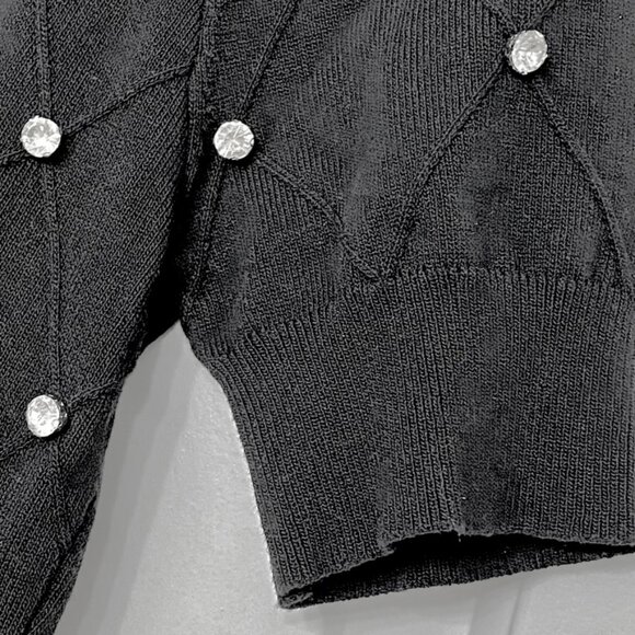 💎 Black Moocci Paris Swarovski-Embellished Short Sleeve All-Season Knit Top M/L - Picture 5 of 6